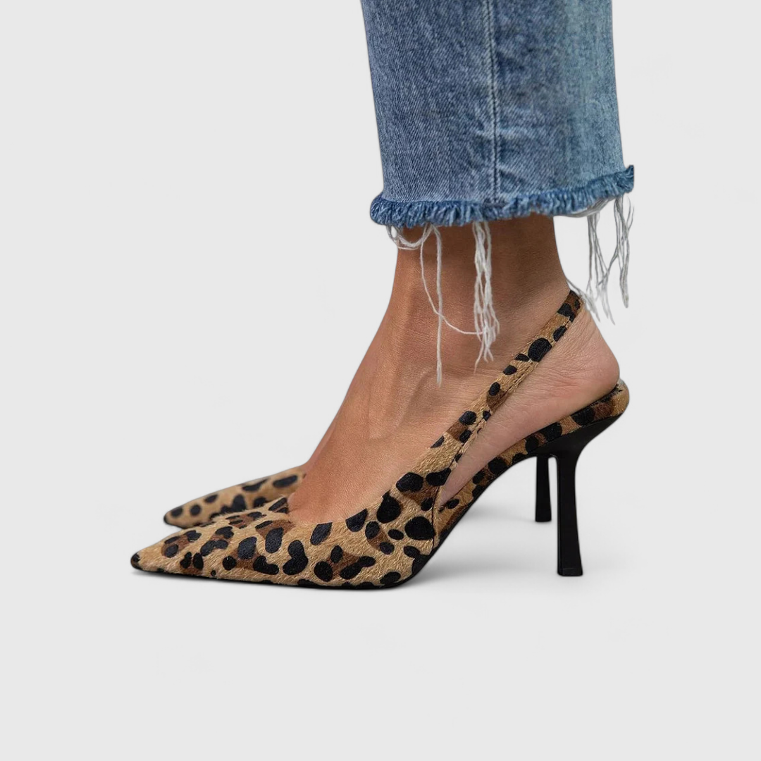 Sonja - Teräväkuono Leopardiprintti Slingback Khaki Stiletto Korkokengät
