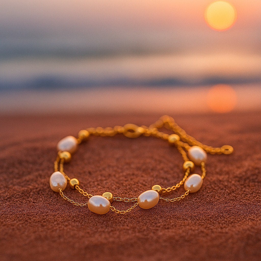 Sommer - Elegant Kulta-rannekoru Helmiä