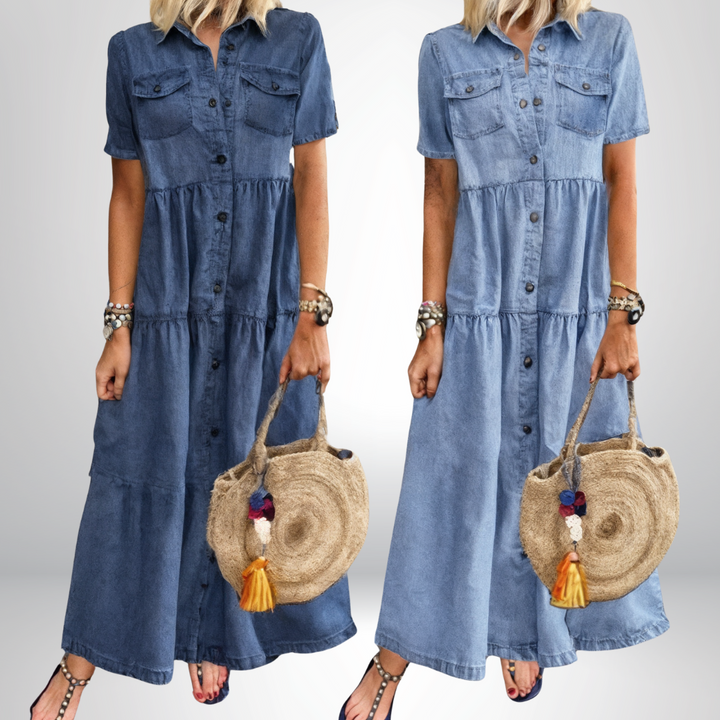 Idun – Pehmeä Denimmekko Napilla