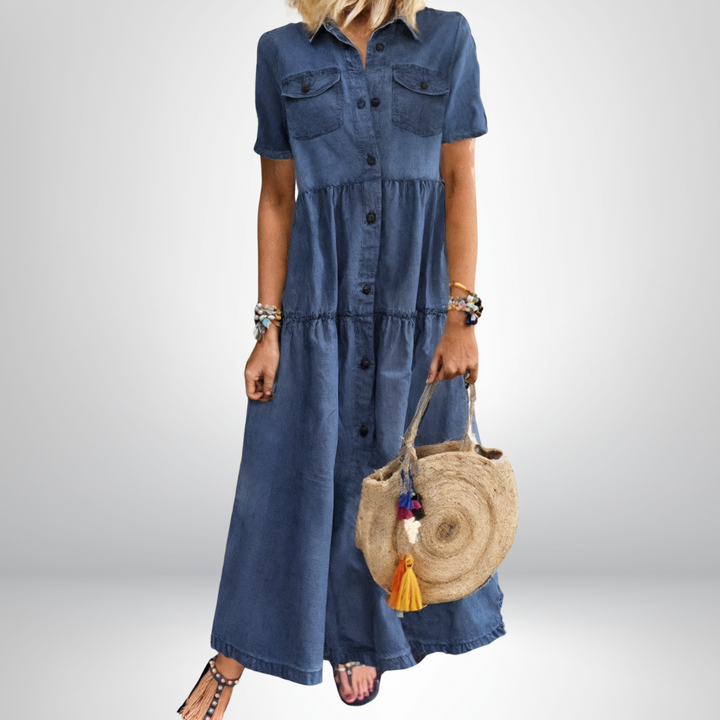 Idun – Pehmeä Denimmekko Napilla